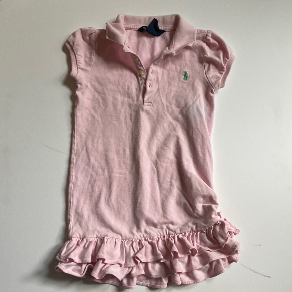 Girls Adorable Pink Ralph Lauren Polo dress with ruffles size 5 100% cotton